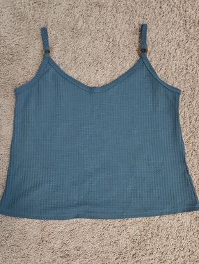 Waffle Knit Slate Blue V-Neck Camisole
